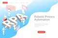 Isometric flat vector landing page template of robotic process automatisation. Royalty Free Stock Photo