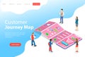 Isometric flat vector landing page template of serching customer journey map.