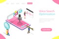 Isometric flat vector landing page template of voice search optimization. Royalty Free Stock Photo