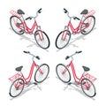 Isometric flat womens bicycle. Stylish womens pink bicycle isolated on white background. Vector bicycle illustration.