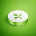 Isometric Fleur De Lys icon isolated on green background. White circle button. Vector Royalty Free Stock Photo