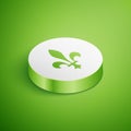 Isometric Fleur De Lys icon isolated on green background. White circle button. Vector Royalty Free Stock Photo