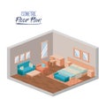 Isometric floor plan of hotel bedroom interior colorful silhouette Royalty Free Stock Photo