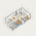 Isometric floor plan of a modern, open-concept living space. The Royalty Free Stock Photo