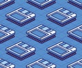 Isometric Floppy Magnetic Disk Seamless Pattern. Concept 80s and 90s