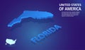 Isometric Florida State map on blue and glowing background. 3D Detailed Map in perspective with place for your text or description