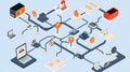 Isometric flowchart data network connection diagram business process workflow technology concept Royalty Free Stock Photo