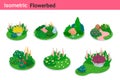 Isometric Flower bed flat vector collection. Garden bed Flowerbed landscape design elements Royalty Free Stock Photo