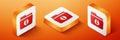 Isometric Folder download icon isolated on orange background. Orange square button. Vector Royalty Free Stock Photo
