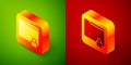 Isometric Folder and lock icon isolated on green and red background. Closed folder and padlock. Security, safety