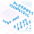 Isometric font, alphabet, abc from blue cubes