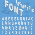 Isometric font alphabet with drop shadow on blue