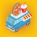 Isometric Food Truck with Pizza and Soda