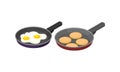 Isometric Foodstuff with Scrambled Eggs and Rissole in Frying Pan Vector Set