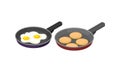 Isometric Foodstuff with Scrambled Eggs and Rissole in Frying Pan Vector Set Royalty Free Stock Photo