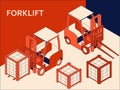 Isometric forklift for raising and transporting goods. Working transport