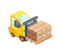 Isometric Forklift truck pallet with boxes Royalty Free Stock Photo