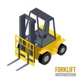 Isometric forklift. Vector storage equipment. Warehouse machine.