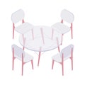 Isometric four chairs and transparent round table.