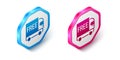 Isometric Free delivery service icon isolated on white background. Free shipping. 24 hour and fast delivery. Hexagon