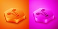 Isometric Freedom of speech icon isolated on orange and pink background. Freedom of expression. Hexagon button. Vector