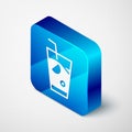Isometric Fresh smoothie icon isolated on grey background. Blue square button. Vector