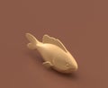 Isometric freshwater fish. monochrome yellow camping symbol on brown background, 3D Rendering