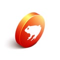 Isometric Frog icon isolated on white background. Animal symbol. Orange circle button. Vector Royalty Free Stock Photo