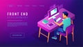 Isometric front end development landing page concept.