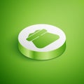 Isometric Full sack icon isolated on green background. White circle button. Vector