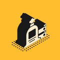 Isometric Full sack and wooden box icon isolated on yellow background. Vector