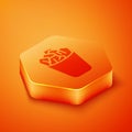 Isometric Full trash can icon isolated on orange background. Garbage bin sign. Recycle basket icon. Office trash icon