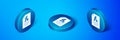 Isometric Function mathematical symbol icon isolated on blue background. Blue circle button. Vector