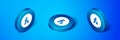 Isometric Function mathematical symbol icon isolated on blue background. Blue circle button. Vector