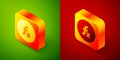 Isometric Function mathematical symbol icon isolated on green and red background. Square button. Vector