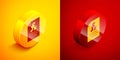 Isometric Function mathematical symbol icon isolated on orange and red background. Circle button. Vector