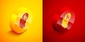 Isometric Function mathematical symbol icon isolated on orange and red background. Circle button. Vector