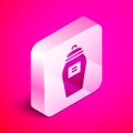 Isometric Funeral urn icon isolated on pink background. Cremation and burial containers, columbarium vases, jars and