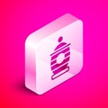 Isometric Funeral urn icon isolated on pink background. Cremation and burial containers, columbarium vases, jars and