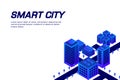 Isometric Future City. Real estate and construction industry concept. Virtual reality