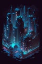 Isometric futuristic city, blue