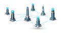 Isometric Futuristic Data Centers Network with Glowing Blue Connections on White Background Royalty Free Stock Photo