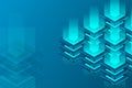 Isometric futuristic Hosting server. 3D Digital background. Abstract datacenter or blockchain background.