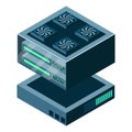 Isometric futuristic server. Isometric database or data center. Abstract blockchain. Computer storage. Cloud storage. Vector Royalty Free Stock Photo