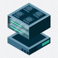 Isometric futuristic server. Isometric database or data center. Abstract blockchain. Computer storage. Cloud storage. Vector Royalty Free Stock Photo