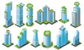 Isometric Futuristic Skyscrapers Icon Set