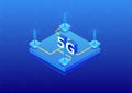 5G modern telephony mobile network concept. Isometric 3D vector illustration of a 5G infrastructure