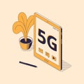 Isometric 5G mobile network concept in isolated vector illustration.