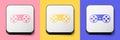 Isometric Game controller or joystick for game console icon isolated on pink, yellow and blue background. Square button Royalty Free Stock Photo