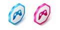 Isometric Game controller or joystick for game console icon isolated on white background. Hexagon button. Vector Royalty Free Stock Photo
